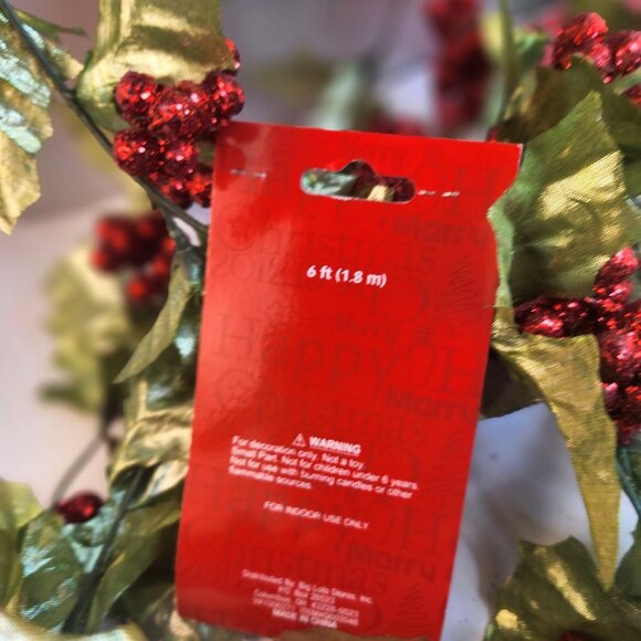 Glitter Holly Berry Christmas Garland 6 Ft Each Set Of 4 Holiday Decor New - Picture 6 of 9